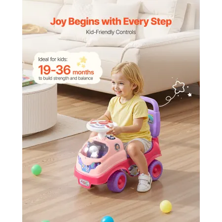 Ride On Toddler Push Car, Push Car for Toddler 19 to 36 Months, Kids Ride On Toy with Horn & Music, 22 kg Load Capacity, Under-s