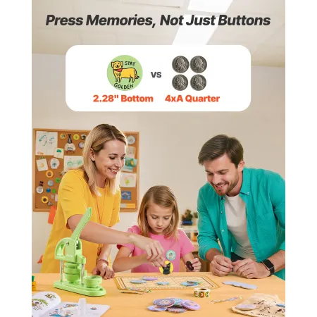 Button Maker Machine, 58 mm, Plastic Pin Maker with 100pcs Button Parts, Circle Cutter and Hex Wrenches, Reinforced Ergonomic Ha