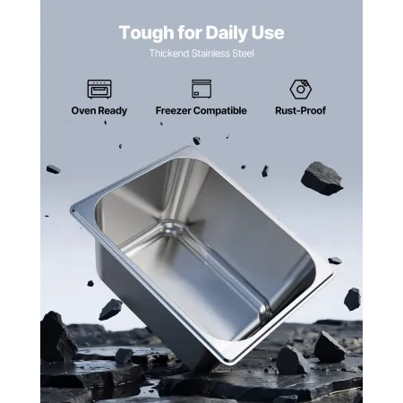 VEVOR rustfri damppander med låg, 1/2 størrelse x 148 mm dyb, 9 L borddamppander, anti-syltetøj Restauranttilbehør