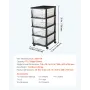 VEVOR Plastic Storage Drawers Cart, 4 Drawers Storage Organizer with Wheels, Rolling Closet Organization and Storage Dividers, D