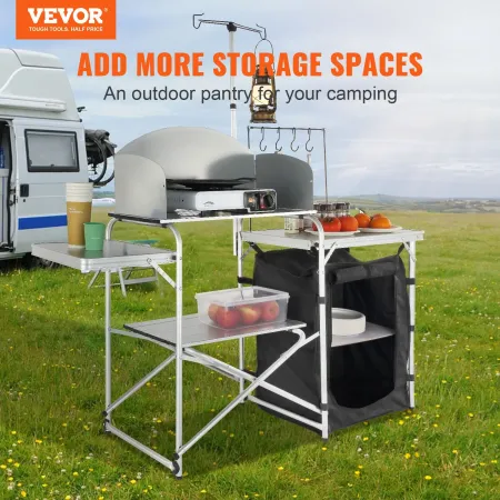 Camping Kitchen Table Folding Portable Cook Table 1 Cupboard & Windscreen