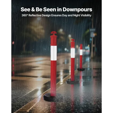 VEVOR 9 Pack Traffic Delineator Posts, 1140 mm Traffic Safety Cones with Fillable Base and Reflective Strips, Heavy Duty Delinea