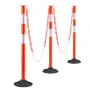 3 Pack Traffic Delineator Posts, 871 mm Traffic Safety Cones with Weighted Base, Reflective Strips and Chain, Heavy Duty Delinea