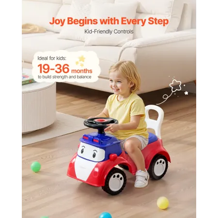 Ride On Toddler Push Car, Push Car for Toddler 19 to 36 Months, Kids Ride On Toy with Music & Under-seat Storage, 25 kg Lo