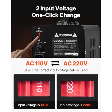 VEVOR Spændingsomformer Transformer, 1000VA, Heavy Duty Step Up/Down Power Transformer, Konverter fra 110V til 220V og 220V til