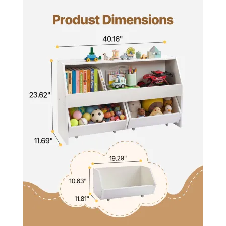 VEVOR Toy Storage Organizer, Wooden Kids Bookshelf with Storage, Toy Storage Cabinet with 2 Mobile Drawers, Kids Storage Organiz