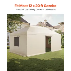 Winter Gazebo Cover Fits 3.66 x 6.10m Hardtop Gazebos, All-Weather Double-Tiered Gazebo Cover with Sidewalls & Mesh Windows, Hig