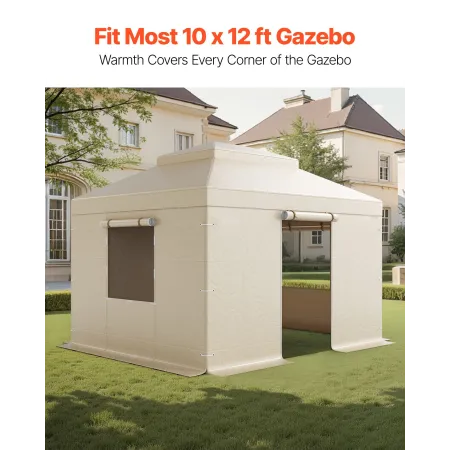 Winter Gazebo Cover Fits 3.05 x 3.65 m Hardtop Gazebos, All-Weather Double-Tiered Gazebo Cover with Sidewalls & Windows, High-De
