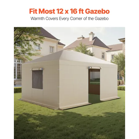 Winter Gazebo Cover Fits 3.68 x 4.9 m Hardtop Gazebos, All-Weather Gazebo Cover with Sidewalls & Windows, High-Density PE Materi