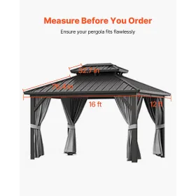 Winter Gazebo Cover Fits 3.66 x 4.87 m Hardtop Gazebos, All-Weather Double-Tiered Gazebo Cover with Sidewalls & Windows, High-De