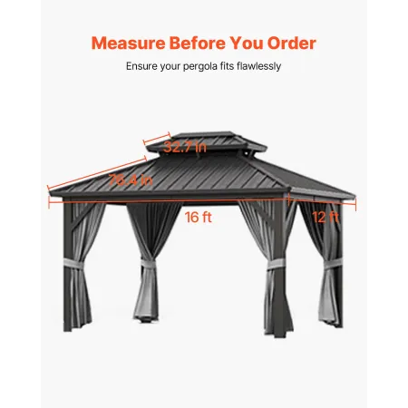 VEVOR Winter Gazebo Cover Fits 3.66 x 4.87 m Hardtop Gazebos, All-Weather Double-Tiered Gazebo Cover with Sidewalls & Windows, H