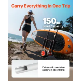 VEVOR Kayak Cart, 68.0 kg Load Capacity, Stand Up Paddle Board Trolley with 25.4 cm Solid Rubber Tires & Kickstands, Paddle Boar