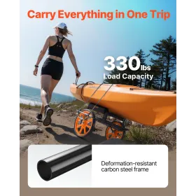 Kayak Cart, 149.7 kg Load Capacity, Canoe Cart Dolly with 38.1 cm Solid Rubber Tires & Kickstand, Assembles & Disassembles Withi