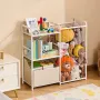Kids Bookshelf and Stuffed Animal Storage, Toy Storage Organizer, 2-Tier Book Shelf with Fabric Toy Chest, Toy Storage for Kids 