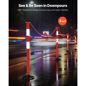 VEVOR 4 Pack Traffic Delineator Posts, 871 mm Traffic Safety Cones with Weighted Base, Reflective Strips and Chain, Heavy Duty D