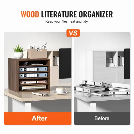 Literature Organizers, 5 Compartments Office Mailbox with Adjustable Shelves, Wood literature sorter 13.9x12x13 inches for Offic