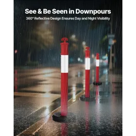 VEVOR 3 Pack Traffic Delineator Posts, 1140 mm Traffic Safety Cones with Fillable Base and Reflective Strips, Heavy Duty Delinea