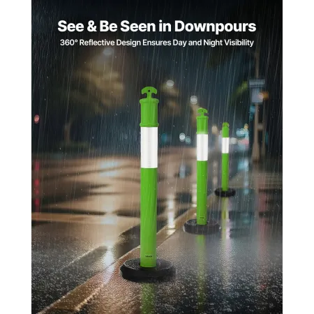 VEVOR 3-pack Traffic Delineator-stolper, 1140 mm trafiksikkerhedskegler med udfyldelig base og reflekterende strimler, Heavy