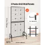 2 Packs Grid Wall Panels, 898 x 1798 mm Wire Grid Panels Display Rack, Movable Art Display Shelf with Wheels & 10 Hooks, Black C