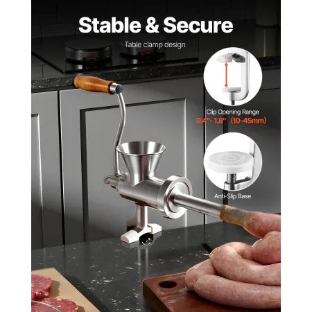 Manual Meat Grinder, 304 Stainless Steel Hand Crank Meat Mincer with Steel Table Clamp, Sausage Stuffer with 2 Cutting Plates & 