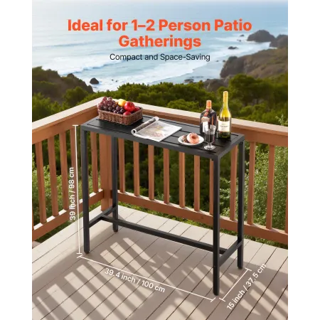 VEVOR Outdoor Bar Table, 100 x 37.5 cm Patio Bar Table, Waterproof Top & Sturdy Metal Frame, Rectangle Counter Height Dining Tab