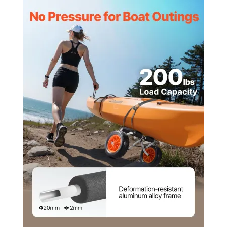 VEVOR kajakvogn, 90 kg bæreevne, foldbar kajakvogn med 25,4 cm massive gummidæk & 1 skralderem, Paddle Board Tr