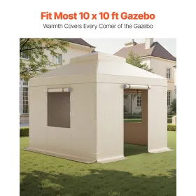 Winter Gazebo Cover Fits 3.05 x 3.05 m Hardtop Gazebos, All-Weather Double-Tiered Gazebo Cover with Sidewalls & Windows, High-De
