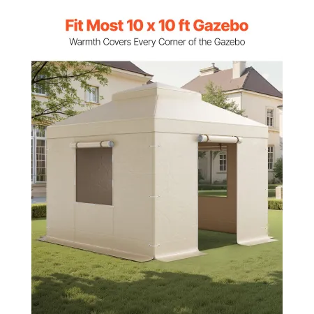 Winter Gazebo Cover Fits 3.05 x 3.05 m Hardtop Gazebos, All-Weather Double-Tiered Gazebo Cover with Sidewalls & Windows, High-De