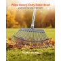 VEVOR Leaf Rake, 25 Metal Tines, Adjustable Garden Rake for Lawns with 46.5 cm Wide Head and 92.5-185 cm Long Handle, Heavy Duty