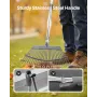 Leaf Rake, 25 Metal Tines, Adjustable Garden Rake for Lawns with 46.5 cm Wide Head and 92.5-185 cm Long Handle, Heavy Duty Stain