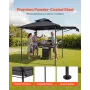 Grill Gazebo, 2.43 x 1.5 m Double-Tiered Top, BBQ Gazebo with Extra Awning, Powder-Coated Steel Patio Grill Shelter with 2 Side 