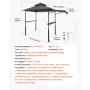 Grill Gazebo, 2.43 x 1.5 m Double-Tiered Top, BBQ Gazebo with Extra Awning, Powder-Coated Steel Patio Grill Shelter with 2 Side 