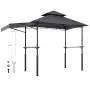 Grill Gazebo, 2.43 x 1.5 m Double-Tiered Top, BBQ Gazebo with Extra Awning, Powder-Coated Steel Patio Grill Shelter with 2 Side 