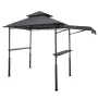 Grill Gazebo, 2.43 x 1.5 m Double-Tiered Top, BBQ Gazebo with Extra Awning, Powder-Coated Steel Patio Grill Shelter with 2 Side 