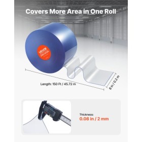 Strip Curtain PVC Door Curtain 150' x 8" Roll Cooler Freezer Clear Plastic