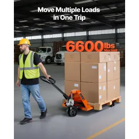 VEVOR palleløfter, 3T lastkapacitet, manuel palletruck med 122L x 68,6W cm gafler til materialehåndtering, 85-180 mm