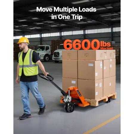 Pallet Jack, 3T Load Capacity, Manual Pallet Truck with 122L x 68.6W cm Forks for Material Handling, 85-180 mm Fork Lift Height 