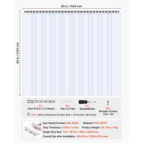 Strip Curtain PVC Door Curtain 60" x 84" Cooler Freezer Clear Plastic