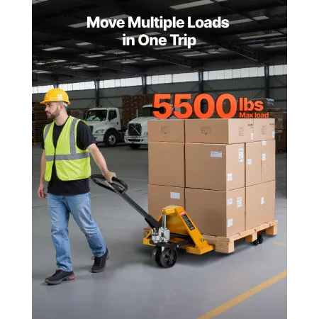 VEVOR Pallet Jack, 2.5T Load Capacity, Manual Pallet Truck with 122L x 68.6W cm Forks for Material Handling, 85-180 mm Fork Lift