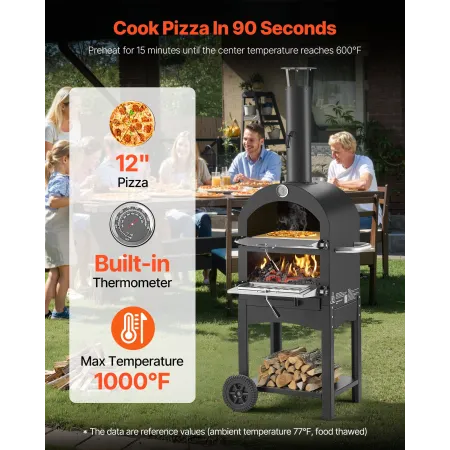 Outdoor Pizza Oven, 12" Pellet Fire Ovens, 2-Layer Pizza Oven Wood Fired, Wood Burning Outdoor Pizza-Oven with 2 Removable Wheel