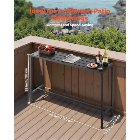 VEVOR Outdoor Bar Table, 140 x 37.5 cm Patio Bar Table, Waterproof Top & Sturdy Metal Frame, Rectangle Counter Height Dining Tab