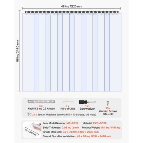 Strip Curtain PVC Door Curtain 48" x 96" Cooler Freezer Clear Plastic