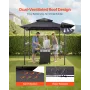 Grill Gazebo, 2.43 x 1.5 m Outdoor BBQ Gazebo with Double-Tiered Roof, Powder-Coated Steel Patio Grill Shelter with 2 Side Shelv