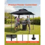 Grill Gazebo, 2.43 x 1.5 m Outdoor BBQ Gazebo with Double-Tiered Roof, Powder-Coated Steel Patio Grill Shelter with 2 Side Shelv