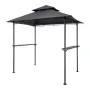 Grill Gazebo, 2.43 x 1.5 m Outdoor BBQ Gazebo with Double-Tiered Roof, Powder-Coated Steel Patio Grill Shelter with 2 Side Shelv