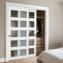 Sliding Closet Door, 1524mm (Double 787mm) x 2032 mm, 5-Lite Frosted Glass Bypass Sliding Doors with Hardware Kit, Solid Wood & 