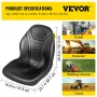 Universal Tractor Seat Replacement, Compact High Back Mower Seat Pair, Black Vinyl Forklift Seat, Central Drain Hole Skid Steer 