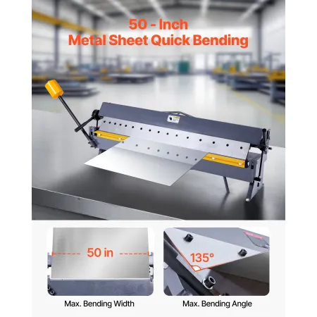 Box and Pan Brake, 1270 mm Sheet Metal Bending Brake,16-Gauge Mild Steel Capacity, 0-135 Degree Adjustable, Metal Bender Machine