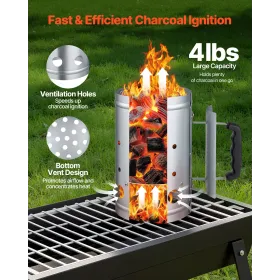 Charcoal Chimney Starter, 1.8kg Large Capacity Coal Fireplace, Heavy Duty BBQ Steel Chimney Starter for Charcoal Grill and Barbe