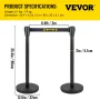 VEVOR Crowd Control Stanchion, sæt med 6 stykker Stanchion Sæt, Stanchion Sæt med 6,6 ft/2 m sort tilbagetrækkeligt bælte,